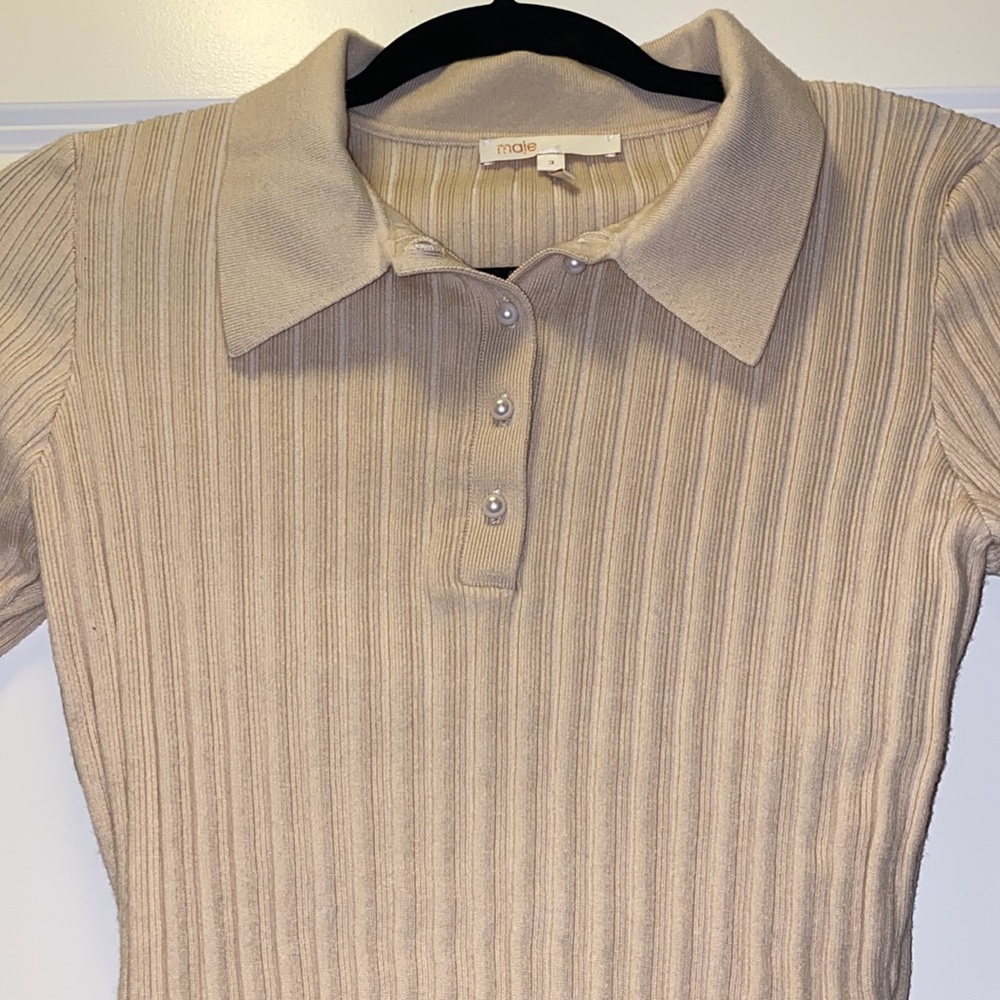 Maje Ribbed Polo Sweater Top - Picture 5 of 5